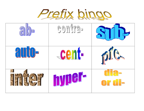 Prefixes bingo