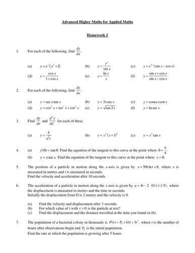 Advanced Applied Higher Mathematics worksheets x11, unit 1 summary notes
