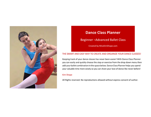 Dance Class Planner for Ballet Beginning to Advanced Classes For Ballet Instructors