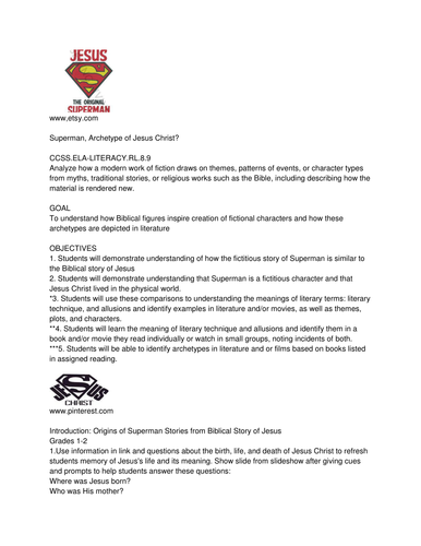 Superman, Archetype of Jesus Christ? CCSS.ELA-LITERACY.RL.8.9,  from how2prayinschool