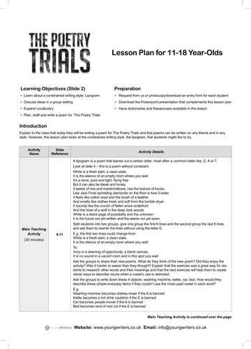 Constrained Writing Lipogram Lesson Plan and Presentation