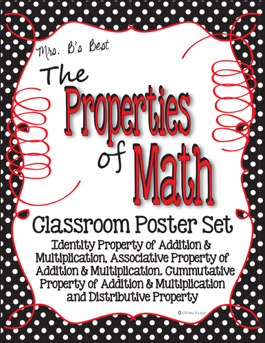 Properties of Math Posters in Black and White Polka Dot with Red Accents