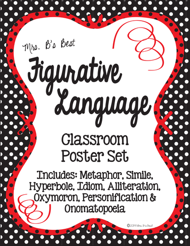 Figurative Language Classroom Posters in Black, Red and White Polka Dots
