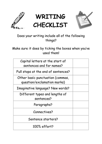 English Lesson Checklists