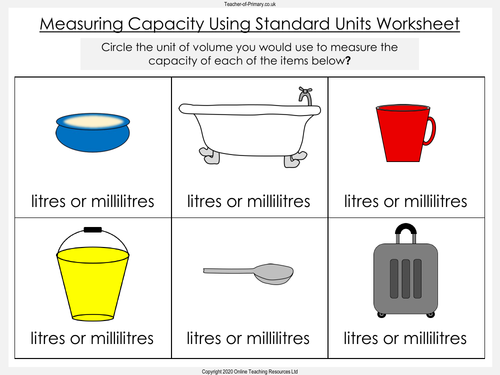 Measuring Capacity - Year 2 (PowerPoint and worksheets) by Teacher-of