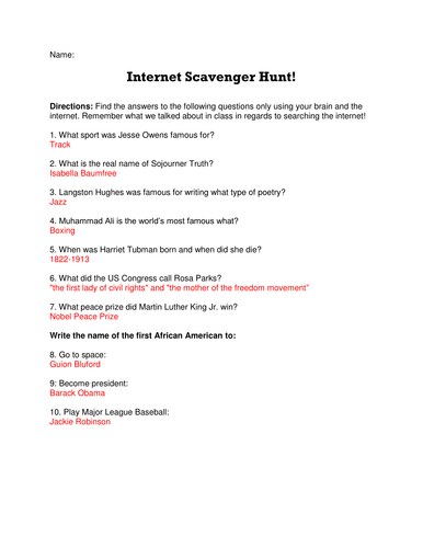Printables Internet Scavenger Hunt Worksheet black history month internet scavenger hunt by lwmund teaching resources tes