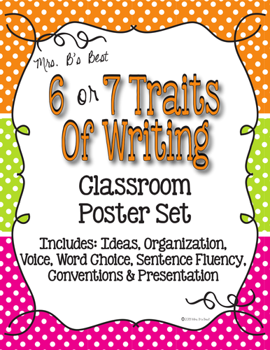 Six Plus One Writing Trait Posters in Tangerine, Lime and Hot Pink
