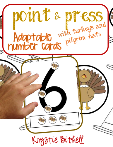 Adaptable Point and Press Number Cards with Turkeys and Pilgrim Hats 1-9