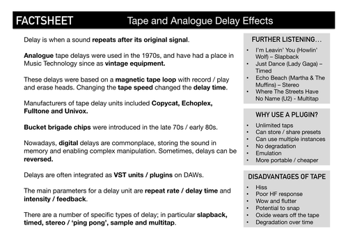 Tape / Analogue Delay Factfile