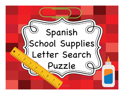 Spanish School Supply Letter Search Puzzle