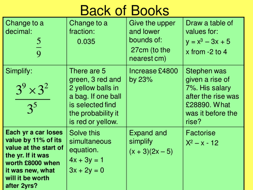 Revision or starter tables grade C to B