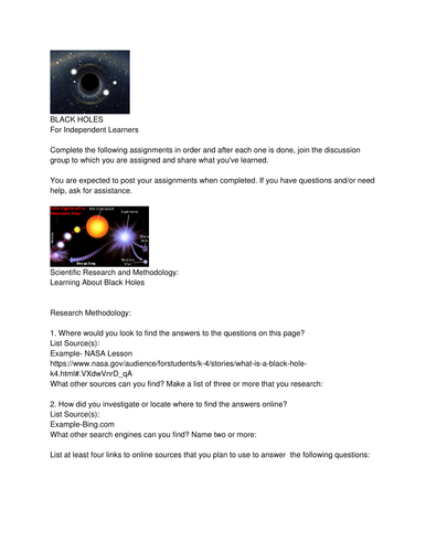Science Investigation: BLACK HOLES For Independent Learners 