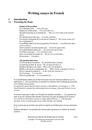 French vocabulary for essay writing