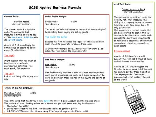 GCSE Edexcel Applied Business Unit 2 Forumlae Mat