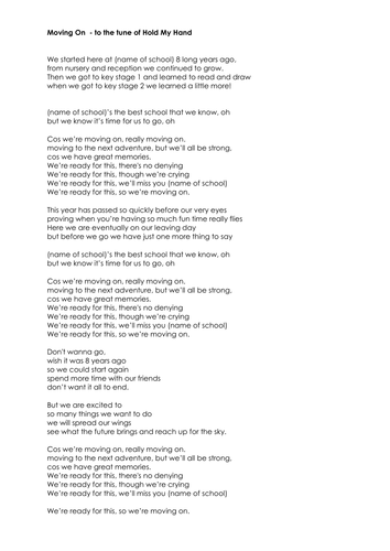 Moving On -  A Leavers song to the tune of Jess Glynne's Hold My Hand