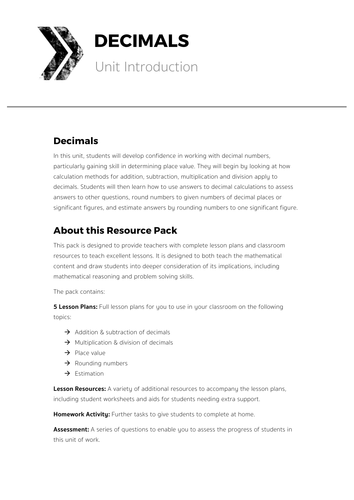 Decimals - Complete Unit of Work