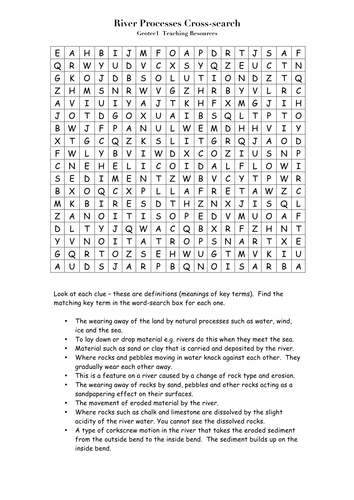 River Processes Cross search and Word search