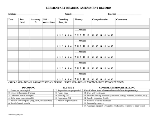 Reading Assessment Form