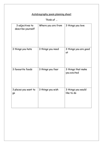 biography structure worksheet of poem beginning Autobiography by the  activity year biography structure worksheet of poem beginning Autobiography by the  activity year