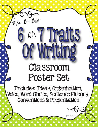 Six Plus One Writing Trait Posters in Blue, Lime and Lemon