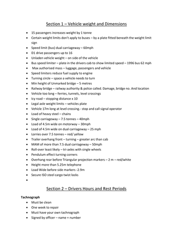 Mini Bus Theory Test Notes