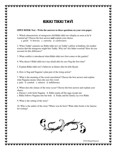 Rikki Tikki Tavi Comprehension Quiz by Happyedugator - Teaching Resources - Tes