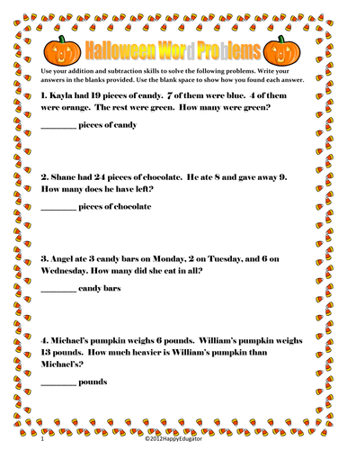 Halloween Word Problems - Fun Practice