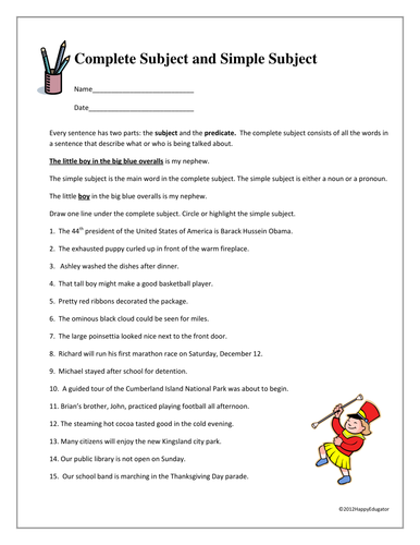 Free Printable Worksheet With Complete Subject And Complete Predicate