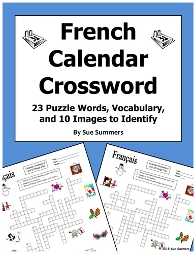 French Calendar Crossword Puzzle, IDs, and Vocabulary - Days, Months, Seasons