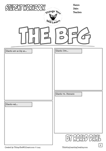 Worksheet Bfg Worksheets the bfg by roald dahl comic style workbook thingsyouwilllearn teaching resources tes