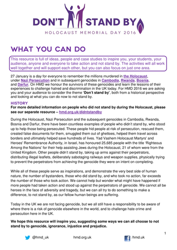 Holocaust Memorial Day 2016 - Don't Stand By What You Can Do 