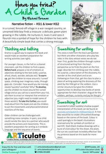 A Child's Garden by Michael Foreman: Creative ideas for literacy and art