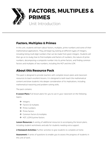 Factors, Multiples & Primes - Complete Unit of Work