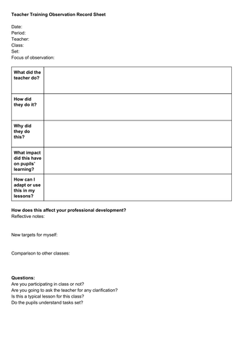 Teacher Training Observation Record Sheet