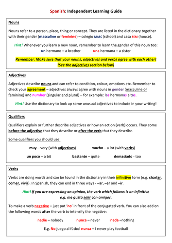 *UPDATED* KS3/KS4 Spanish Independent Learning Guide