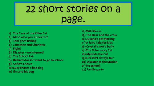 Mini short stories wtih exercises. 