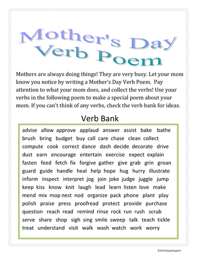 Mothers Day Verb Poem