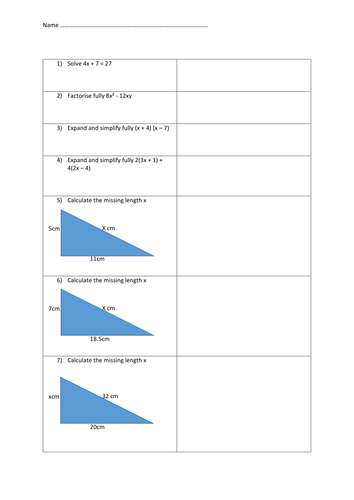 Pythagoras Worksheet