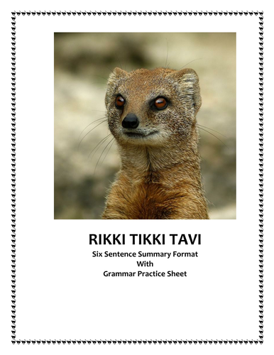 Rikki Tikki Tavi Six Sentence Summary Format and Grammar Practice Sheet