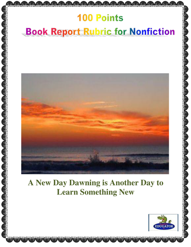 100 Points Book Report Rubric for Nonfiction Texts US Version