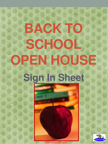 Beginning of the Year Open House Sign-in Sheet