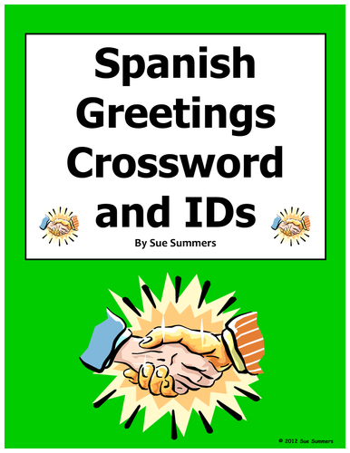 Spanish Greetings and Basics Crossword Puzzle, IDs, and Vocabulary List 