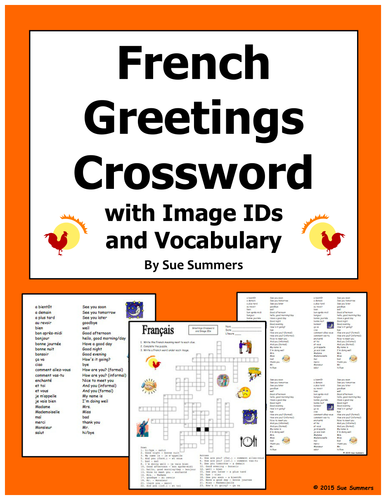 French Greetings and Basics Crossword Puzzle, IDs, and Vocabulary