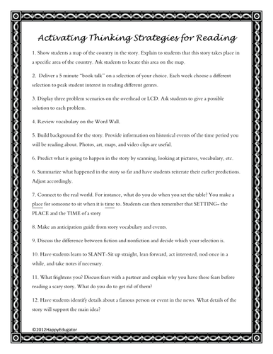 Reading  Activating Thinking Strategies for Reading