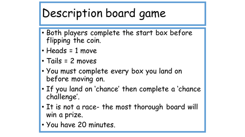 Descriptive writing board game