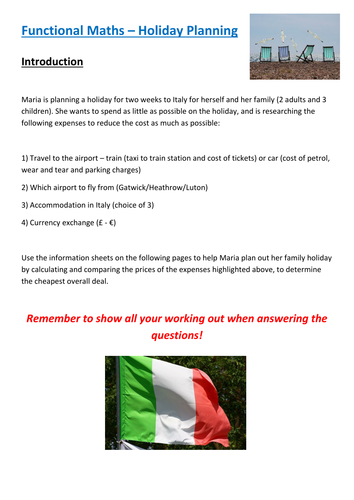 Functional Maths Activity (L1 - L2) - Holiday Planning (and GCSE)