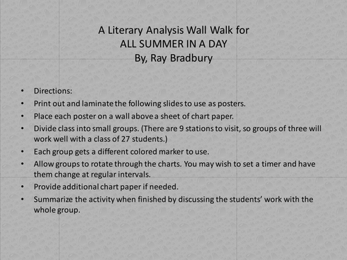 All Summer in a Day - Literary Analysis Wall Walk