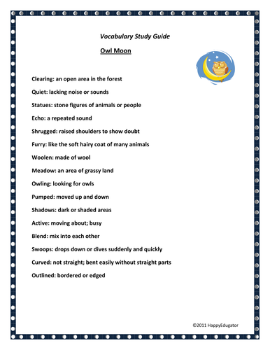 Owl Moon Vocabulary and Word Search