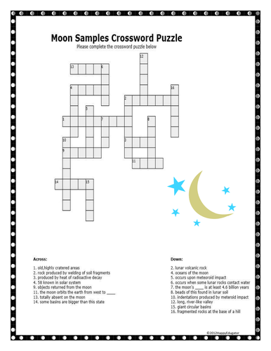 Moon Crossword Puzzle Moon Samples by Happyedugator Teaching