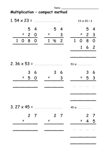 Multiplication - developing the compact method (long multiplication)